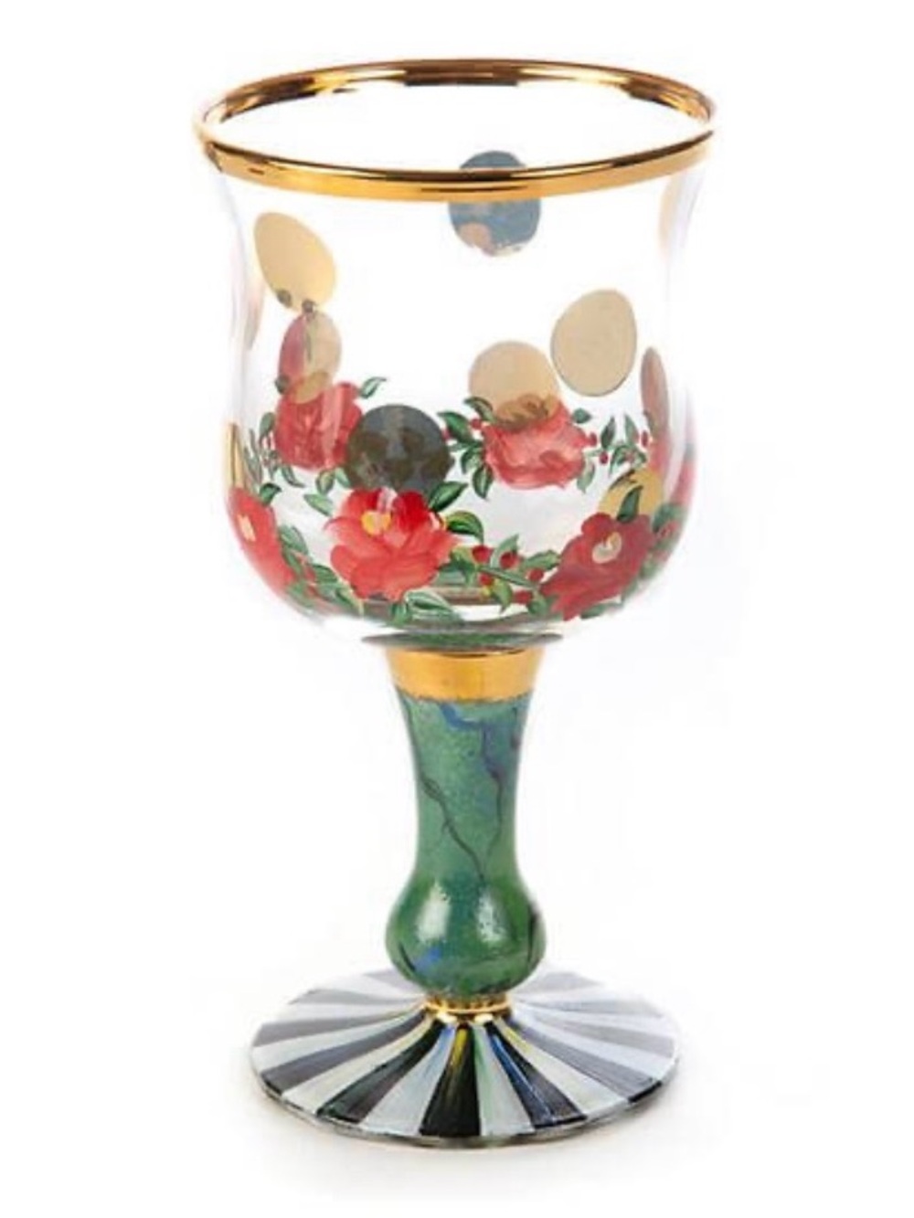 MacKenzie-Childs Heirloom Hand-Painted  Water/Wine Glasses Set  3 Courtly Stripe